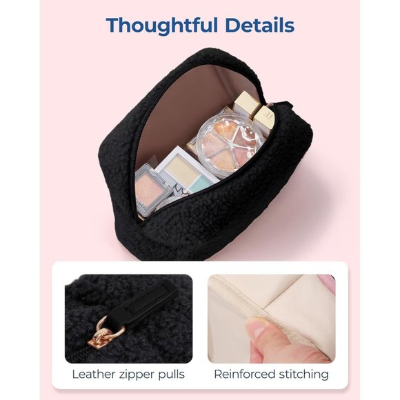 BAGSMART Women Winter Sherpa Warm Soft Puffy Cosmetic Pouch Compact Make Up Bag - Picture 6 of 7